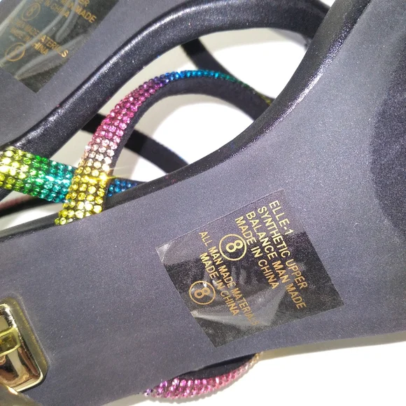 Chase + Chloe Women's Black/Multicolor 3 Strap Zip Up Heels Size 8 - Picture 10 of 10